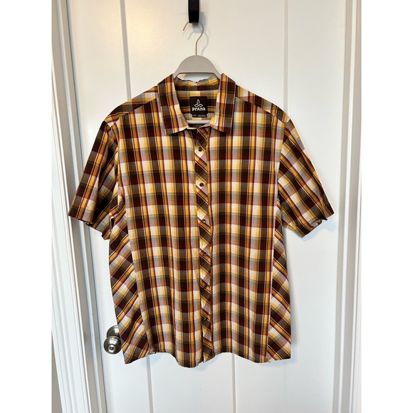 Prana Men's Plaid Snap‎ Button Up Shirts Short Sleeve Collared Multicolor Large - Picture 1 of 10